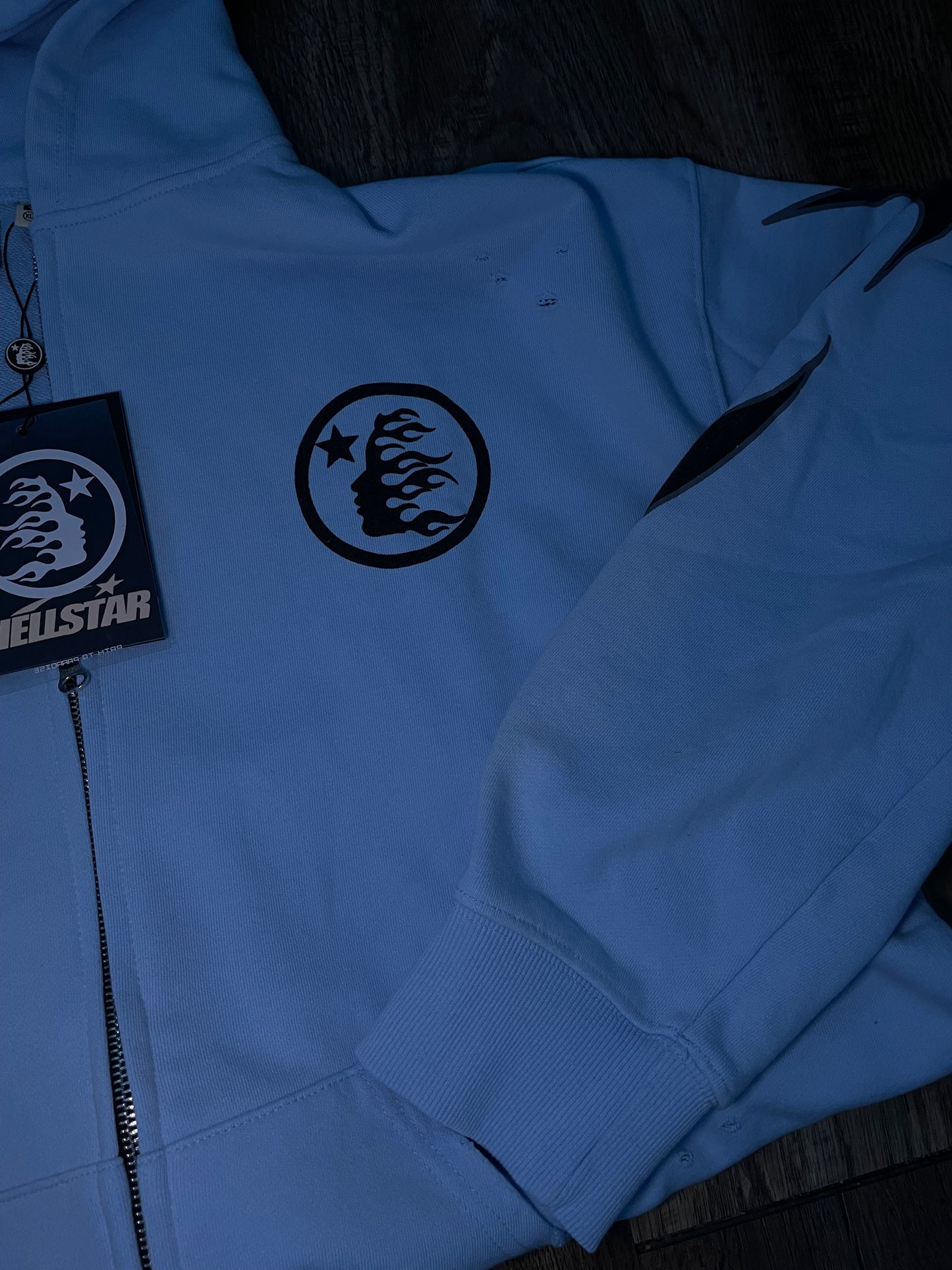 hellstar studios “baby blue” zip up hoodie