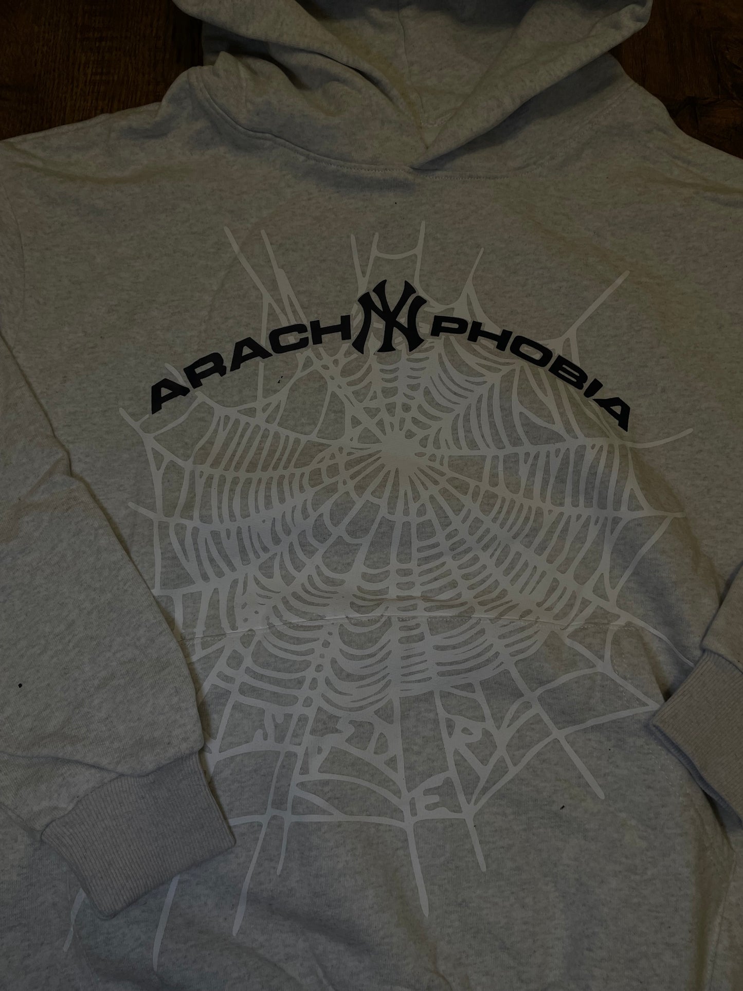 sp5der anarch NY phobia hoodie “ASH GREY”