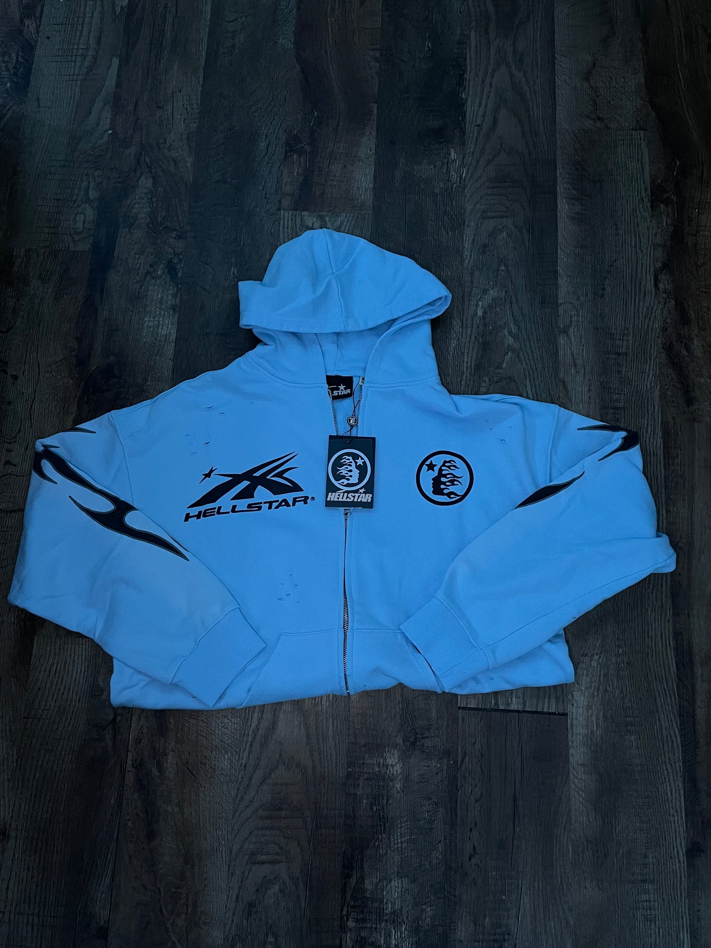 hellstar studios “baby blue” zip up hoodie